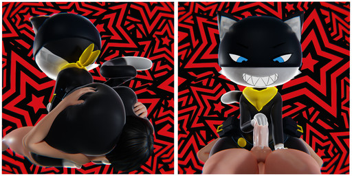 anthro balls belt big_butt black_body black_fur blue_eyes bodily_fluids butt butt_grab cum facesitting fur genital_fluids genitals hand_on_butt hand_on_penis huge_butt humanoid_genitalia humanoid_penis kerchief male male/male markings mask penis sitting_on_another tail tail_markings teeth thick_thighs white_body white_fur supersuperrare kingofacesx_(modeler) lia3d_(modeler) atlus megami_tensei persona_(series) persona_5 sega morgana_(persona) domestic_cat felid feline felis human mammal tuxedo_cat 2024 2:1 3d_(artwork) absurd_res digital_media_(artwork) hi_res
