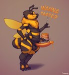 4_arms anthro bodily_fluids cum dialogue erection femboy flavored_cum food genital_fluids genitals honey_(food) honey_cum looking_at_viewer male multi_arm multi_limb nude pancake penis simple_background smile solo text thick_thighs unusual_bodily_fluids unusual_cum unusual_genital_fluids wings tussamag arthropod bee hymenopteran insect english_text hi_res