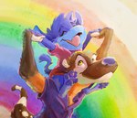 animancer baby carrying_another child coonix halftone harzipan harzy hi_res light parent_(lore) piggyback rainbow sunlight young