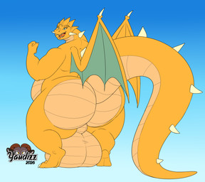 anthro backsack balls big_balls big_butt blue_background butt genitals horn huge_balls hyper hyper_balls hyper_genitalia male membrane_(anatomy) membranous_wings nude overweight overweight_anthro overweight_male perineum simple_background solo spikes tail thick_tail thick_thighs wide_hips wings yaudizz mythology dragon mythological_creature mythological_scalie scalie 2026 absurd_res hi_res