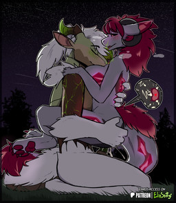 anthro anthro_on_anthro anthro_penetrated anthro_penetrating anthro_penetrating_anthro biped blush bodily_fluids breasts butt claws cum cum_in_vagina cum_inside duo erection female female_anthro female_penetrated fingers from_front_position fur genital_fluids genitals hair heart_symbol horn impregnation kneeling male male/female male_anthro male_penetrating male_penetrating_female mastery_position night nude nude_anthro nude_female nude_male outside ovum ovum_with_heart penetration penile penile_penetration penis penis_in_vagina plant sex sky smile sperm_cell star tail tongue tree vaginal vaginal_penetration spiritelin chroma_(adchroma) elin_(psychorodent) snatyr wickerbeast 2026 digital_drawing_(artwork) digital_media_(artwork) hi_res