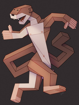 abstract_art absurd anthro caricature cubism dancing erection feet genitals long_body low_poly male penis pink_feet pink_palms polygonal_body simple_background solo ravuer mammal mustelid musteline true_musteline weasel absurd_res hi_res
