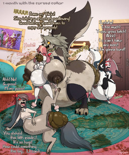 ahegao anal anal_penetration animal_genitalia animal_vulva anthro areola belly big_areola big_belly big_breasts big_butt big_nipples big_vulva breasts butt canine_genitalia canine_vulva claws clothing collar coprophilic_intercourse corruption cursed cursed_collar cursed_object dark_nipples detailed_background dominant dominant_female eating_feces eyewear fart feces feces_from_nipples feces_in_mouth feces_in_pussy feces_on_face feces_transfer female female/female finger_claws fingerless_gloves force_feeding forced genitals glasses gloves group hair handwear hyper inflation large_penetration living_room long_hair looking_pleasured nipples obese overweight pawpads penetration poop_desperation profanity repacking scat_disposal scat_inflation scatplay small_breasts spiked_collar spikes stirrup_legwear text toe_claws tongue tongue_out vulva wearing_glasses toby_art hellaverse helluva_boss loona_(helluva_boss) ruffette_(helluva_boss) ruffie_(helluva_boss) vikki_(helluva_boss) canid canine canis dalmatian domestic_dog mammal poodle wolf absurd_res english_text hi_res