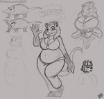 anthro big_breasts boob_hat breasts cleavage clothed clothing female fur hair looking_at_viewer simple_background smile solo tail text topwear wide_hips drxii phu_(foo) american_opossum mammal marsupial virginia_opossum digital_media_(artwork) hi_res url