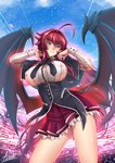 big_breasts breasts clothing female hair long_hair looking_at_viewer nipple_outline not_furry simple_background solo wings adsouto high_school_dxd rias_gremory demon humanoid hi_res