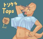 anthro breasts clothing female nipple_outline solo tail text kuatabami ceratopsian dinosaur ornithischian prehistoric_species reptile scalie triceratops hi_res translated