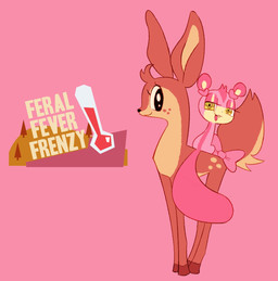 ambiguous_gender brown_body brown_fur chibi duo feral fur logo pink_background pink_body pink_fur simple_background standing text clockstops3am conditional_dnp feral_fever_frenzy berry_(labbit) nut_(labbit) deer mammal rodent sciurid tree_squirrel english_text hi_res pink_theme