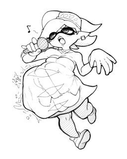 after_vore ambiguous_gender ambiguous_prey belly big_belly clothing duo electronics female female_pred gloves handwear microphone overweight simple_background vore white_background fourofour nintendo splatoon marie_(splatoon) aquatic cephalopod inkling mollusk 2023 hi_res monochrome