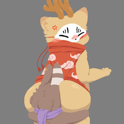 anthro big_butt brown_body butt cape clothing duo face_in_ass horn male male/male mask nude nude_male tan_body kuppy's_butts fabulous_beasts sibuxiang_the_deer_(fabulous_beasts) tuye_(fabulous_beasts) deer lagomorph leporid mammal rabbit hi_res