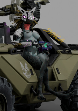 3_toes anthro arm_feathers arm_tuft armguards armor avian_caruncle black_nipples breasts crossed_legs digitigrade energy_weapon face_covered feather_hair feathered_crest feathers feet female glowing glowing_eyes grey_body gun head_crest headgear helmet holding_object holding_ranged_weapon holding_weapon machine_gun mostly_nude mounted_gun nipples non-mammal_breasts pink_eyes plasma_pistol pseudo_hair ranged_weapon sitting solo spaulder toes tuft unconvincing_armor unsc warthog_vehicle_(halo) weapon yellow_body yellow_feathers synca pickle_juice_(modeler) halo_(series) microsoft xbox_game_studios syn_cah alien avian kig-yar scalie t'vaoan 3d_(artwork) colored digital_media_(artwork)