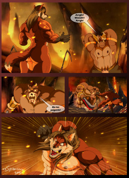 5_fingers anthro beard big_muscles black_hair blood bodily_fluids bone bottomwear brown_body brown_fur butt clothed clothed/nude clothed_anthro clothed_male clothing dagger duo exposed_bone exposed_skull facial_hair fangs fight fingers fur glowing glowing_eyes gore hair hell humanoid_hands loincloth male melee_weapon multicolored_body multicolored_fur muscular muscular_anthro muscular_male nipples nude nude_anthro nude_male pecs red_body red_fur screaming sickle skull speech_bubble tail teeth text tongue topless topless_anthro topless_male tusks two_tone_body two_tone_fur weapon white_body white_fur xxsparcoxx teofacio_larna canid canine fox mammal red_fox suid suine sus_(pig) true_fox wild_boar 2021 comic digital_media_(artwork) hi_res spanish_text