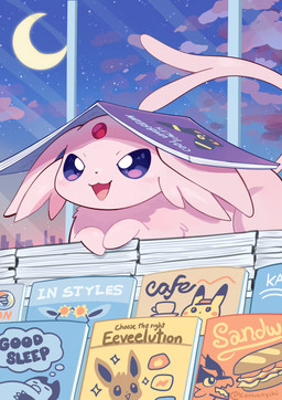 ambiguous_gender blush blush_lines book daww feral forehead_gem forked_tail fur gem magazine open_mouth pink_body pink_fur purple_eyes solo tail text tongue unusual_anatomy unusual_tail komanyachi nintendo pokemon ancient_pokemon eevee eeveelution espeon generation_1_pokemon generation_2_pokemon generation_4_pokemon generation_9_pokemon glaceon koraidon legendary_pokemon paradox_pokemon pikachu pokemon_(species) snorlax umbreon 2025 absurd_res digital_media_(artwork) english_text hi_res