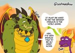 anthro dialogue duo eye_patch eyewear fangs horn humor jewelry male membrane_(anatomy) membranous_wings muscular necklace speech_bubble teeth text toony wings watmeedraw activision european_mythology mythology spyro_reignited_trilogy spyro_the_dragon gunnar_(spyro) rescued_dragons_(spyro) spyro dragon mythological_creature mythological_scalie scalie western_dragon comic english_text