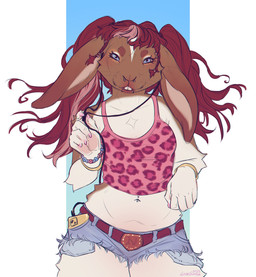 alternative_fashion animal_print anthro belt blue_eyes bottomwear bracelet breasts buckteeth clothing colored_nails crop_top denim denim_bottomwear denim_clothing denim_shorts electronics facial_piercing female gyaru hair headphones hotpants j-fashion jewelry leopard_print lip_piercing long_hair looking_at_viewer midriff nails navel navel_piercing nose_piercing piercing pink_nails portable_music_player shirt shorts solo teeth topwear twintails_(hairstyle) nara_ilvu nara_(nara_ilvu) hare lagomorph leporid mammal rabbit hi_res watermark