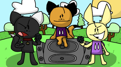 ambiguous_gender black_body black_fur clothing cloud collar detailed_background electronics female fur grass group hoodie male microphone orange_body orange_fur plant purple_clothing purple_hoodie purple_topwear sky speaker sun topwear tree white_body white_fur yellow_body yellow_fur unlucky_guesses friday_night_funkin' canid canine circlehead domestic_cat domestic_rabbit felid feline felis fox lagomorph leporid mammal oryctolagus rabbit hi_res