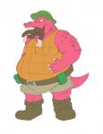 anthro belly belt big_belly boots bulge clothing duo footwear hat head_first headgear headwear male male_pred muscular muscular_anthro muscular_male navel partially_inside shirt shoes solo_focus tank_top tongue tongue_out topwear vore canson donkey_kong_(series) nintendo klump crocodilian felid kremling mammal reptile scalie hi_res