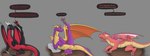 dialogue feral group horn intersex male maleherm multi_horn pillow simple_background speech_bubble stretching tail text trio wings yoga apollyondragon activision mythology spyro_the_dragon cynder ember_(spyro) spyro dragon mythological_creature mythological_scalie scalie digital_media_(artwork) english_text hi_res