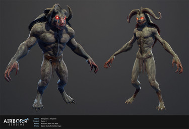 4_toes 5_fingers anthro bottomwear cape claws clothed clothing digitigrade duo elbow_fur empty_eyes fangs feet fingers fur grey_body grey_fur loincloth male red_eyes teeth toe_claws toes top_heavy topless topless_anthro topless_male underbite efgeni_bischoff steffen_unger sacred_(video_game_series) sacred_3 thq_nordic bovid mammal 2012 3d_(artwork) digital_media_(artwork) hi_res official_art