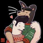 anthro anthro_on_anthro clothing duo hug male male/male fudatsu buddy_thunderstruck_(series) buddy_thunderstruck_(character) darnell_(buddy_thunderstruck) canid canine canis domestic_dog domestic_ferret mammal mustelid musteline true_musteline weasel 1:1 alpha_channel