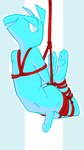 2020 3_toes abstract_background anthro arms_tied bdsm blue_body blue_fur blue_pawpads bondage bound cay_(toxoglossa) colored_line_art digitigrade egyptian_mythology erection feet fur genitals glans half-closed_eyes head_tuft humanoid_genitalia humanoid_penis legs_tied male middle_eastern_mythology mythology narrowed_eyes navel nude open_mouth pawpads penis restraints rope rope_bondage rope_harness seductive set_(species) simple_background soles solo suspension toes toxoglossa tuft white_eyes