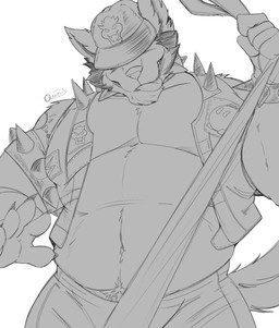 anthro armband belly biceps black_hair bottomwear bracelet clothed clothing collar dominant dominant_male facial_hair fur hair hat headgear headwear horn jacket jewelry leash leash_pull leashed_viewer looking_at_viewer male musclegut muscular muscular_anthro muscular_male obscured_eyes open_mouth overweight pants paws pube_peek pubes sharp_teeth sideburns simple_background smile solo spiked_armband spiked_bracelet spiked_collar spikes tail tattoo teeth text tongue topwear white_background white_body white_fur quietscrappy mario_bros nintendo bowser langdon_marston bob-omb canid canine canis chain_chomp domestic_dog husky koopa mammal nordic_sled_dog scalie spitz absurd_res hi_res