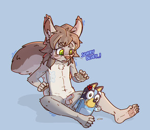 5_fingers 5_toes after_masturbation after_orgasm anthro arm_tuft arms_bent balls bent_legs big_tail biped black_blush blue_background blue_text blush blush_lines bodily_fluids brown_hair brown_inner_ear brown_nose brown_pawpads brown_pupils brown_tail brown_tuft cheek_tuft chest_tuft claws countershade_balls countershade_fur countershade_genitalia countershade_penis countershade_perineum countershade_tail countershade_torso countershading cross-popping_vein cum cum_from_penis cum_on_balls cum_on_hand cum_on_object cum_on_penis cum_on_plushie dialogue ear_tuft elbow_tuft erection eyebrow_through_hair eyebrows eyelashes facial_tuft feet fingers foreskin front_view fur fur_tuft genital_fluids genitals glans green_eyes grey_body grey_claws grey_ears grey_eyebrows grey_fur grey_pawpads grey_tail grey_tuft hair hindpaw humanoid_genitalia humanoid_hands humanoid_heel humanoid_penis inner_ear_fluff iris knee_tuft leaking_cum leg_tuft logo long_tail looking_at_object looking_down male male_anthro medium_hair monotone_background monotone_hair multicolored_body multicolored_fur multicolored_tail navel nude nude_anthro nude_male open_mouth partially_retracted_foreskin pawpads paws penis perineum pink_glans plantigrade plantigrade_pawpads plushie plushophilia pupils shadow shota simple_background sitting slim slim_anthro slim_male solo tail teeth text thick_eyebrows toes translucent translucent_hair tuft whiskers white_balls white_body white_countershading white_fur white_inner_ear_fluff white_penis white_perineum white_sclera white_tail white_tuft young young_anthro young_male nosecandy bluey_(series) bluey_heeler dexter_(stupidsquirrel) inanimate_object mammal rodent sciurid tree_squirrel 2025 absurd_res artist_logo digital_drawing_(artwork) digital_media_(artwork) english_text full-length_portrait hi_res portrait shaded