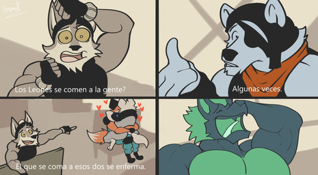 anthro barazoku clothed clothing curimeme dialogue duo heart_symbol humor kiss_on_lips kissing laugh male male/male muscular muscular_anthro muscular_male pecs sitting sitting_on_another text pinumontbalou chespirito el_chavo_animado el_chavo_del_ocho epic_games fortnite mythology cerberus_(fortnite) fennix_(fortnite) polar_patroller volpez_(fortnite) wendell_(fortnite) arctic_fox bear canid canid_demon canine canis demon fox hellhound mammal mythological_canine mythological_creature polar_bear red_fox true_fox ursine wolf comic hi_res meme spanish_text translation_check translation_request brother_(lore) brothers_(lore) incest_(lore) sibling_(lore)