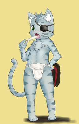 anthro asian_clothing bulge clothed clothing detailed_bulge east_asian_clothing eye_patch eyewear food fundoshi fundoshi_only fur green_eyes grey_body grey_fur hat headgear headwear holding_clothing holding_hat holding_headgear holding_headwear holding_object japanese_clothing kemono licking licking_popsicle male navel nipples popsicle simple_background solo tail tongue topless underwear underwear_only young kurokiriririri bemani konami pop'n_music kagetora_(pop'n_music) felid mammal pantherine tiger hi_res