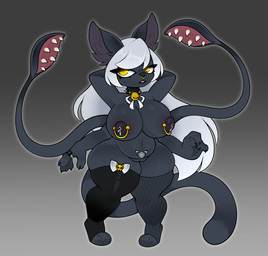 4_arms anthro barefoot bell bell_collar big_breasts bodily_fluids bow_accessory breasts claws clothing collar facial_piercing feet female fishnet_clothing genitals hair lactating legwear milk multi_arm multi_limb nipple_piercing nipples nose_piercing nose_ring piercing ring ring_piercing shield slightly_chubby solo spikes spikes_(anatomy) squish tail tattoo tentacles thick_thighs thigh_highs thigh_squish vulva white_hair womb_tattoo yellow_eyes milfshake_(ychcommishes) dungeons_and_dragons hasbro wizards_of_the_coast displacer_beast felid feline humanoid mammal absurd_res hi_res