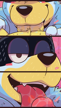 anthro anthro_on_anthro anthro_penetrated anthro_penetrating anthro_penetrating_anthro bedroom_eyes big_penis blush bodily_fluids claws close-up dialogue dream duo erection fellatio fur genitals humanoid_genitalia humanoid_penis licking looking_at_viewer looking_pleasured male male/male male_penetrated male_penetrating male_penetrating_male narrowed_eyes nude open_mouth open_smile oral oral_penetration penetration penile penis penis_base penis_in_mouth penis_lick pink_background reflection_in_eyes saliva saliva_on_penis saliva_on_tongue seductive sex simple_background smile solo_focus teeth text tongue tongue_out tuft vein digitslayer bluey_(series) patreon bandit_heeler pat_(bluey) australian_cattle_dog bird_dog canid canine canis cattledog domestic_dog golden_retriever herding_dog hunting_dog mammal pastoral_dog retriever 2026 comic english_text hi_res letterbox multiple_scenes url