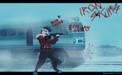 ak_47 anthro biped cold digitigrade duo feet fur grey_body grey_fur gun hindpaw male male_anthro markings paws railyard ranged_weapon snow solo_focus spots spotted_body spotted_fur train vehicle weapon white_body white_fur winter pawprincess milo_(depressedlgbtkiwi) usins_(pawprincess) felid feline lagomorph leporid mammal pantherine rabbit snow_leopard absurd_res hi_res