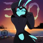 amusement_ride antennae_(anatomy) anthro beach big_breasts bikini biped black_bikini black_body black_clothing black_swimwear bouncing_breasts breasts celebration clothing detailed_background excited eyes_closed female ferris_wheel fist follower_number huge_breasts jumping micro_bikini mouthless noseless pier raised_fist raised_hand small_waist solo swimwear thick_thighs two-piece_swimsuit wide_hips leyla0223 px_0-25 alien animal_humanoid humanoid 1:1 2d_animation animated hi_res loop short_playtime signature