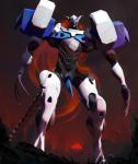 blue_body blue_skin city hair long_hair machine not_furry red_hair white_body white_skin yellow_eyes cubehero arc_system_works guilty_gear justice_(guilty_gear) gear_(guilty_gear) robot