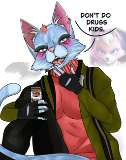 anthro before_and_after black_fingernails black_nails breasts cigarette clothing colored_nails ear_piercing ear_ring eye_bags eyelashes eyeshadow facial_tuft female female_anthro fingerless_gloves fingernails fur gloves handwear holding_cigarette holding_object humor jacket long_eyelashes makeup medium_breasts nails piercing ring_piercing sharp_fingernails sharp_nails smoking smoking_cigarette solo tear_trough text topwear tuft warning_label white_body white_fur thetorivic mario_bros mario_kart_64 nintendo star_fox star_fox_(2026) katt_monroe mario domestic_cat felid feline felis mammal 2026 absurd_res english_text hi_res meme