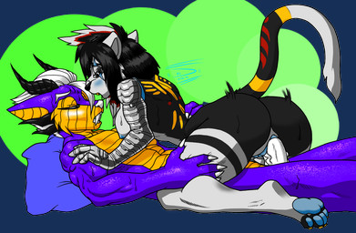 anthro areola black_body black_fur black_hair black_horn black_nose blue_pawpads blue_pillow blue_vulva bodily_fluids claws clitoral_hood clitoris colored_nails cowgirl_position cybernetic_arm cybernetic_eye cybernetic_limb cybernetics duo eyelashes facial_scar female from_front_position fur genitals gold_skin grey_inner_ear hair highlights_(coloring) horn machine male male/female markings muscular muscular_male nails nipples on_bottom on_top orgasm_face pattern_background pawpads penis pillow purple_body purple_skin red_highlights red_markings red_tattoo scar sex simple_background sweat tail tattoo teeth vulva white_body white_fur white_hair white_nails white_nose white_penis yellow_claws yellow_markings yellow_tattoo yellow_teeth harmonydescent asian_mythology east_asian_mythology mythology cyrus_d'charma_(harmonydescent) canid canine canis cyborg dire_wolf dragon eastern_dragon felid feline hybrid lion mammal mythological_creature mythological_scalie pantherine prehistoric_species scalie wolf 2018 alpha_channel
