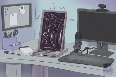 anthro bdsm bondage bound compressed computer computer_monitor corkboard desk desktop electronics ellipsis exclamation_point faceless furniture keyboard latex male microphone motion_lines mute_symbol notebook null_bulge pen question_mark scissors sensory_deprivation solo table vacuum_bed vibrating wide_hips neatnick domestic_cat felid feline felis mammal 3:2 absurd_res hi_res