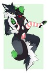 :3 >:3 anthro arm_around_neck balls black_body black_fur black_hair blep bodily_fluids chastity_cage chastity_device choker claws clothing collar cum cum_inside dominant dominant_male duo ear_tuft ejaculation eye_contact femboy fluffy fluffy_tail fur genital_fluids genitals green_body green_eyes green_fur green_hair green_pawpads grey_body grey_fur grey_hair hair holding_leg inner_ear_fluff jewelry leash legwear looking_at_another looking_pleasured male male/male muscular muscular_anthro muscular_male necklace pattern_clothing pattern_legwear pattern_thigh_highs pawpads paws penetration penile penile_penetration penis pink_clothing pink_legwear pink_thigh_highs red_collar sheath_cage sitting sitting_on_another smile smirk spread_legs spreading striped_clothing striped_legwear striped_thigh_highs stripes submissive submissive_male tail thigh_highs tongue tongue_out tuft yellow_eyes kyaro jennmozz_(character) canid canine canis domestic_cat felid feline felis mammal wolf 2:3 absurd_res hi_res