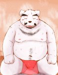 anthro asian_clothing belly big_belly black_nose blush bodily_fluids clothing east_asian_clothing facial_hair fundoshi humanoid_hands japanese_clothing kemono male moobs mustache navel nipples overweight overweight_male red_clothing red_fundoshi red_underwear solo sweat tongue tongue_out underwear snow_utamaru bear mammal polar_bear ursine 2022 hi_res