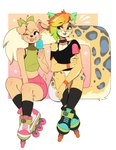 anthro biped clothed clothing duo ear_piercing ear_ring female fingers floppy_ears food fur inline_skates one_eye_closed open_mouth open_smile piercing popsicle ring_piercing roller_skates smile tail tongue tongue_out cherry_beries berri_(cherry_beries) canid canine canis domestic_dog felid mammal absurd_res hi_res