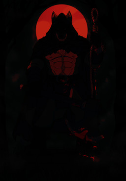 abs anthro axe beard belt black_mask blood blood_on_hand blood_splatter bodily_fluids body_hair boots cape clothed clothing dripping facial_hair footwear forest forest_background front_view holding_object holding_weapon leather leather_boots leather_clothing leather_footwear looking_at_viewer male mask moon muscular muscular_anthro muscular_male nature nature_background nipples outside pecs plant rope shoes smile solo tree weapon lupelongo mammal dark_theme digital_media_(artwork) hi_res high_contrast