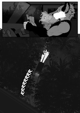 anthro bird's-eye_view car driving duo eyewear glasses headlight high-angle_view inside inside_car inside_vehicle looking_at_map male map night onomatopoeia outside pavement plant road sound_effects street street_lamp text tree vehicle wearing_glasses viola_bat victor_johansen viola_bat_(character) bat canid canine fox mammal absurd_res comic hi_res monochrome