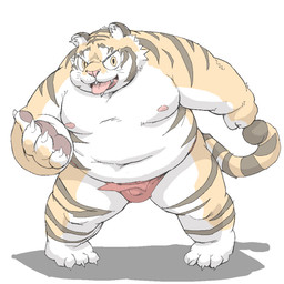 anthro belly bulge clothing kemono male moobs navel nipples overweight overweight_anthro overweight_male simple_background solo tongue tongue_out underwear meg_hoi felid mammal pantherine tiger 1:1 2015