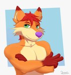 anthro fur green_eyes hair looking_at_viewer male orange_body orange_fur red_hair simple_background solo daison_the_fox daison_(oc) canid canine fox mammal hi_res