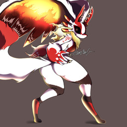 anthro antlers biped black_fingernails black_nails black_sclera breasts butt chest_tuft colored_nails countershade_torso countershading digitigrade dipstick_tail featureless_breasts female fingernails fluffy fluffy_tail fur grey_background head_wings horn huge_wings looking_at_viewer looking_back looking_back_at_viewer markings mouthless multicolored_body multicolored_fur nails neck_tuft pupils rear_view red_body red_breasts red_fur simple_background slit_pupils solo tail tail_markings tan_body tan_fur three-quarter_view tuft unusual_wing_placement white_body white_butt white_fur white_pupils wings owlysethrina kirby_(series) kirby_and_the_forgotten_land nintendo chaos_elfilis alien chinchillid mammal rodent starling_(kirby) 1:1 2026 absurd_res digital_drawing_(artwork) digital_media_(artwork) full-length_portrait hi_res portrait signature