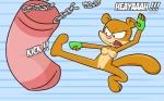 action_pose anthro breasts clitoris clothing female fingerless_gloves genitals gloves handwear kick nipples onomatopoeia pink_nose pose pussy solo sound_effects tail text 8horns nickelodeon spongebob_squarepants sandy_cheeks mammal rodent sciurid tree_squirrel 16:10 2008 comic widescreen