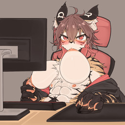 anthro autolactation big_breasts bodily_fluids breast_play breast_suck breasts chair computer electronics female fur furniture lactating multi_nipple nipple_fetish nipple_play nipple_suck nipples office_chair orange_body orange_fur self_suckle sitting solo striped_body striped_fur stripes sucking white_body white_fur taigazkr titty_sucking_method torao_(taigazkr) felid mammal pantherine tiger 1:1 2d_animation animated hi_res