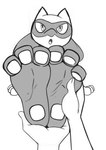 3_toes :o ambiguous_gender anthro barefoot duo feet feet_together first_person_view foot_fetish foot_focus foot_grab foot_rub hindpaw open_mouth pawpads paws soles toes conditional_dnp zp92 nintendo pokemon generation_4_pokemon human mammal pokemon_(species) riolu hi_res monochrome