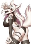 anthro big_breasts blush breasts butt clothing female hair legwear long_hair looking_at_viewer red_eyes side_boob smile solo tail thigh_highs white_hair white_tail komenuka_inaho hiruko_(komenuka_inaho) canid mammal hi_res