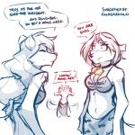 1:1 2017 after_transformation anthro blush bottomwear boxers_(clothing) bra breasts canid canine canis chest_tuft cleavage clothed clothing collar collar_of_keidranification collar_tag conditional_dnp crossgender database_error_(twokinds) dialogue duo_focus english_text eyes_closed female gender_transformation group heart_boxers heart_clothing heart_symbol heart_underwear hi_res keidran loincloth mammal midriff monochrome raine_silverlock revenge simple_background sketch skimpy sythe_(twokinds) text tom_fischbach transformation tuft twokinds underwear white_background wolf yelling