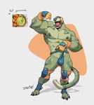 anthro clothing flexing food guacamole handwear knee_pads male mask muscular muscular_anthro muscular_male nipples open_mouth pecs simple_background solo standing underwear white_background arts_of_indiego felid jaguar mammal pantherine hi_res